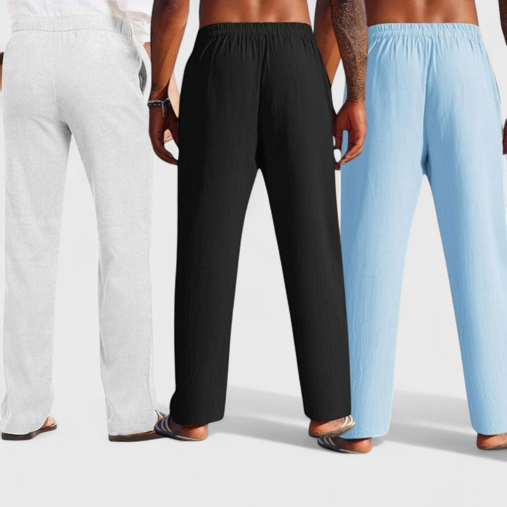 Combo of 3 Linen Loose Fit Men Pant Blue-Black and Light Gray-50342