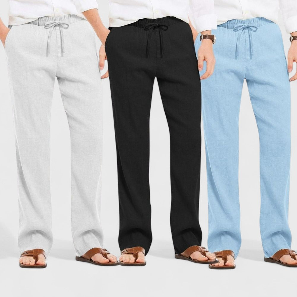 Combo of 3 Linen Loose Fit Men Pant Blue-Black and Light Gray-50342
