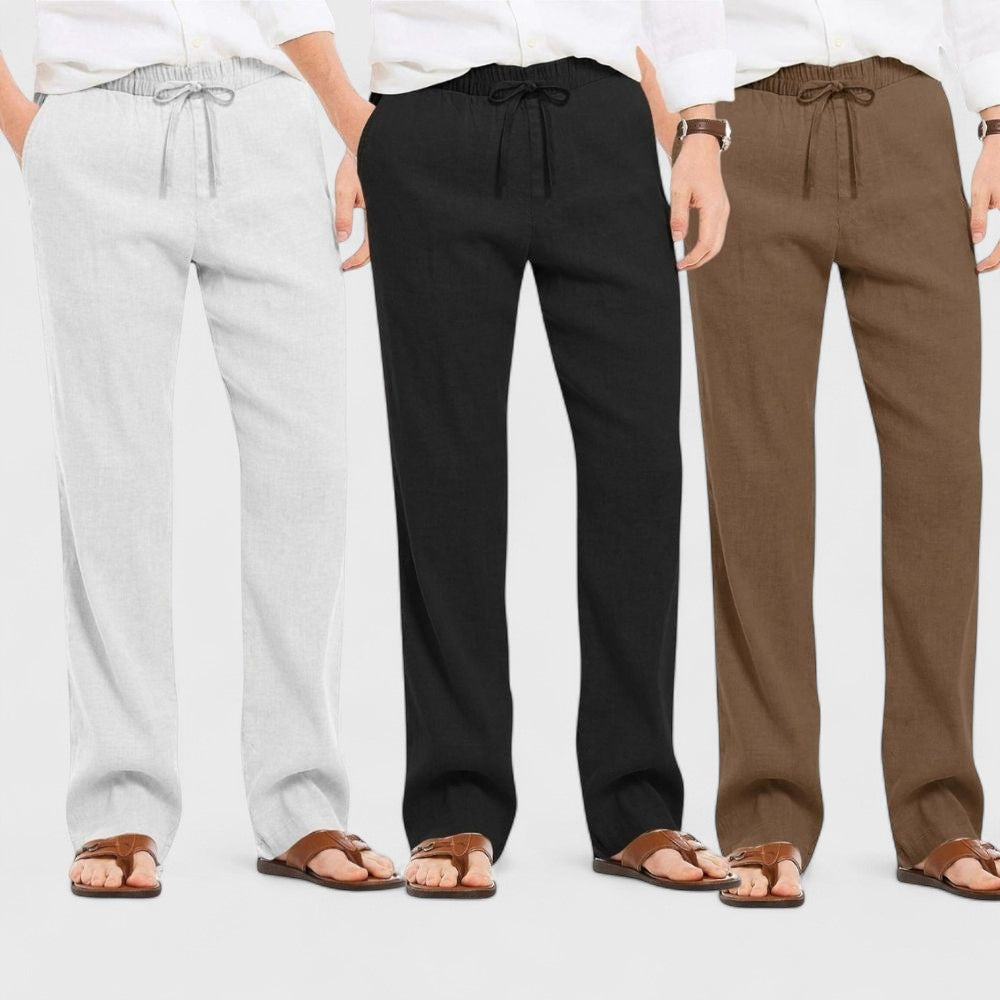 Combo of 3 Linen Loose Fit Men Pant Brown-Black and Light Gray-50343