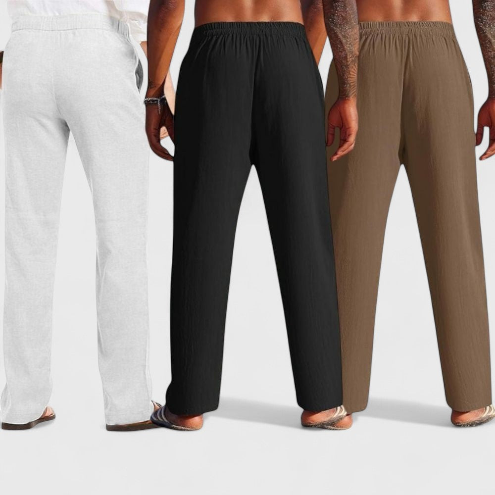 Combo of 3 Linen Loose Fit Men Pant Brown-Black and Light Gray-50343
