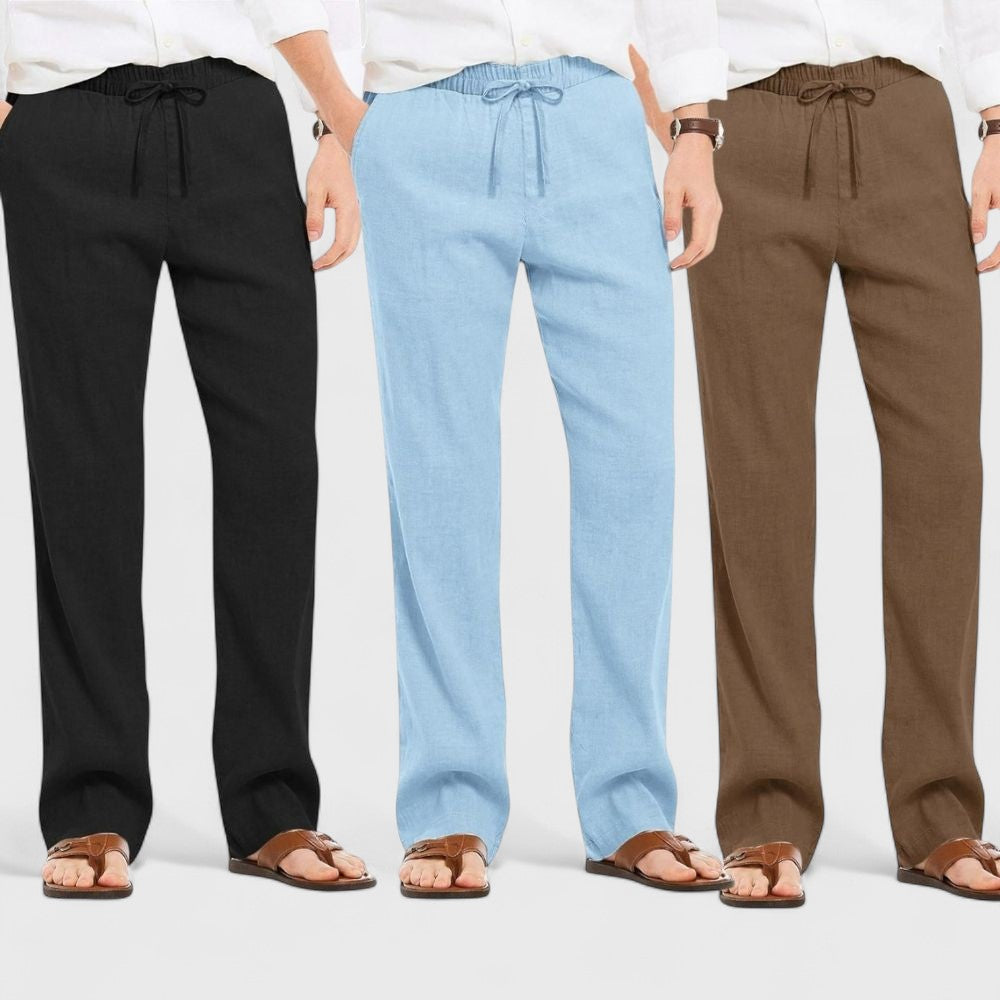 Combo of 3 Linen Loose Fit Men Pant Brown-Blue and Black-50378