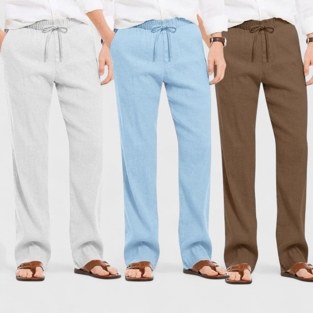 Combo of 3 Linen Loose Fit Men Pant Brown-Blue and Light Gray-50350