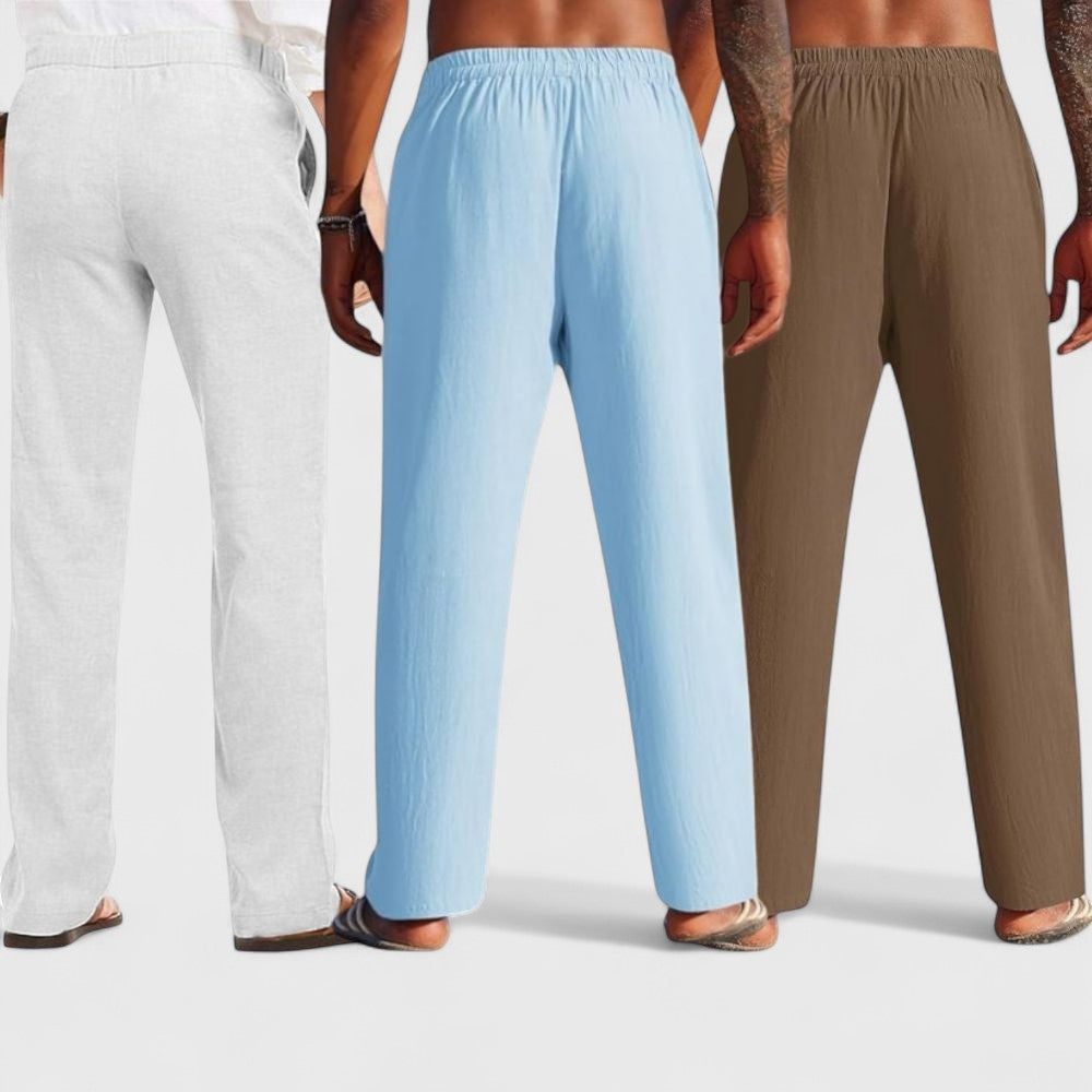 Combo of 3 Linen Loose Fit Men Pant Brown-Blue and Light Gray-50350