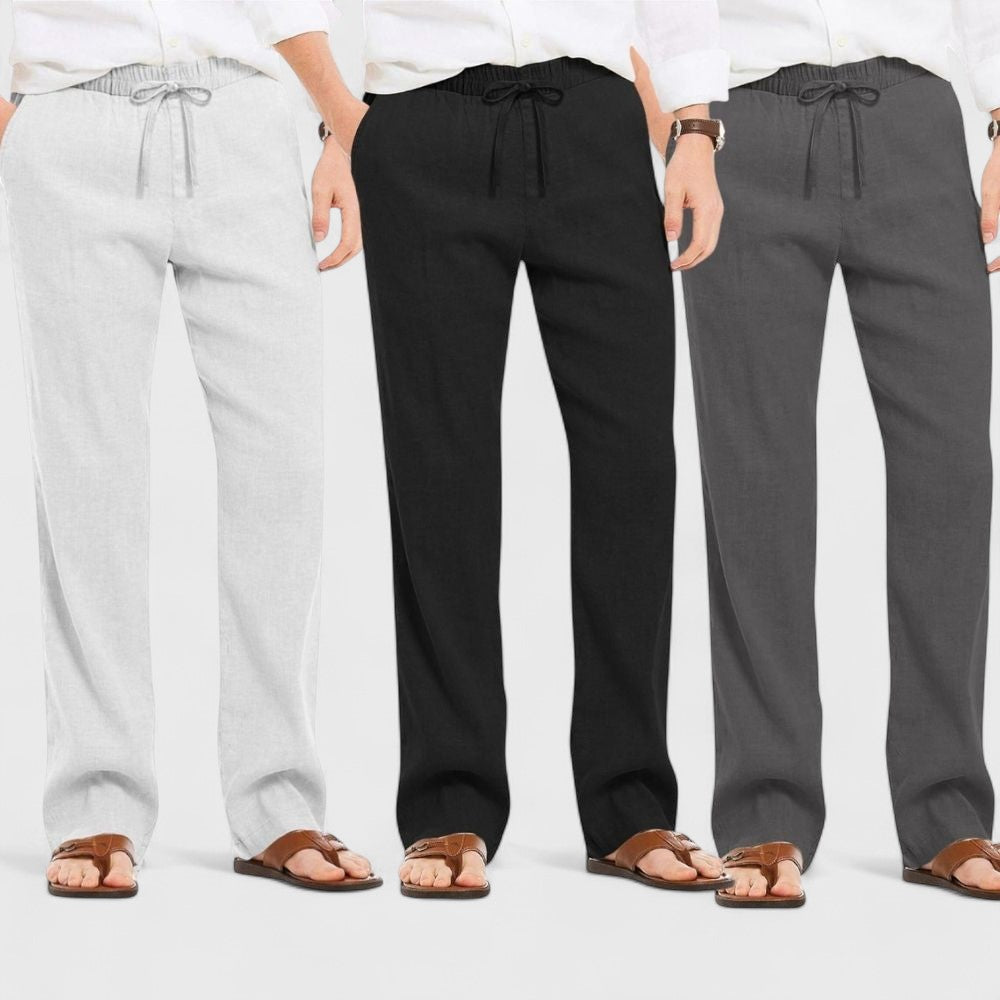 Combo of 3 Linen Loose Fit Men Pant Dark Gray-Black and Light Gray-50348