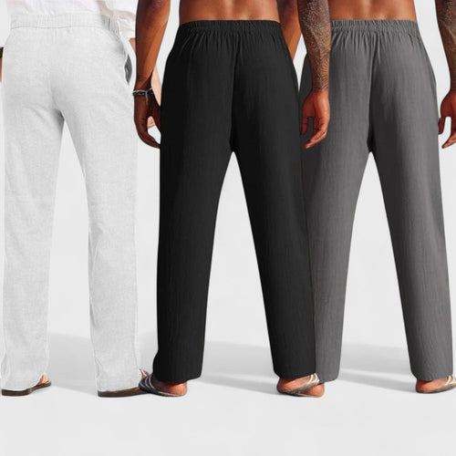 Combo of 3 Linen Loose Fit Men Pant Dark Gray-Black and Light Gray-50348