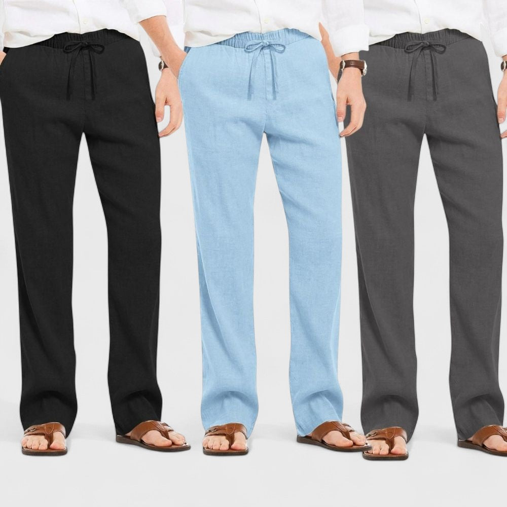 Combo of 3 Linen Loose Fit Men Pant Dark Gray-Blue and Black-50383