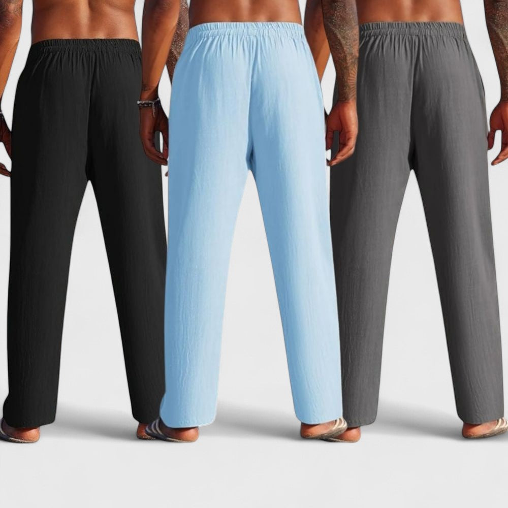 Combo of 3 Linen Loose Fit Men Pant Dark Gray-Blue and Black-50383