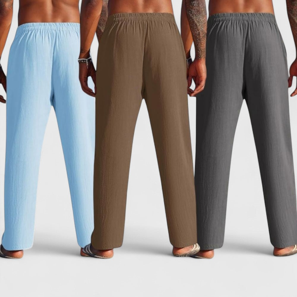 Combo of 3 Linen Loose Fit Men Pant Dark Gray-Brown and Blue-50410