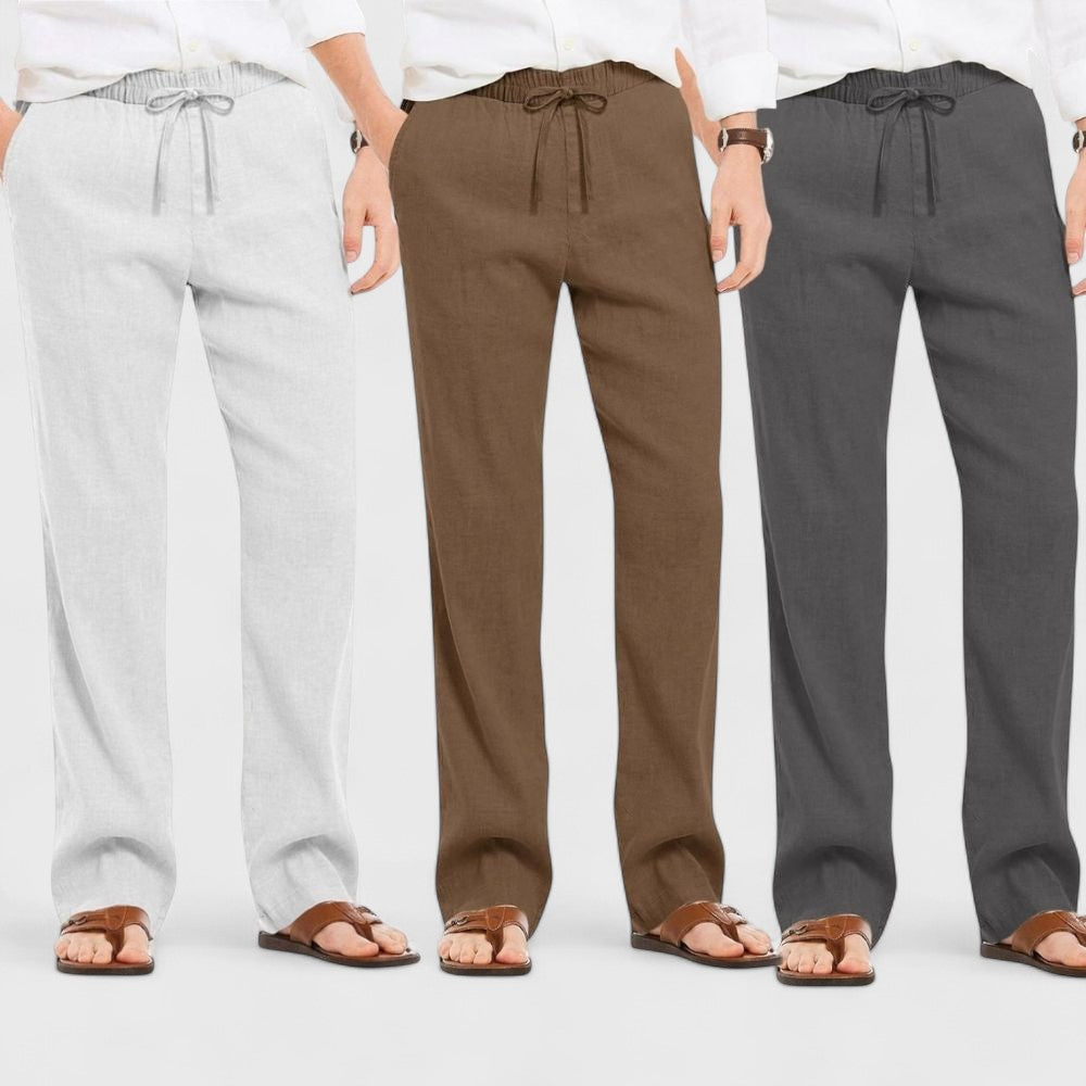 Combo of 3 Linen Loose Fit Men Pant Dark Gray-Brown and Light Gray-50361