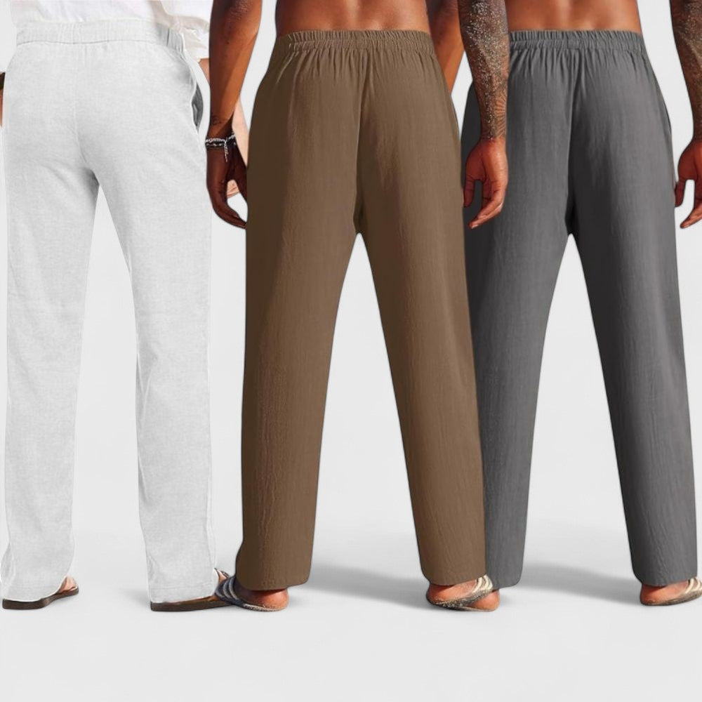 Combo of 3 Linen Loose Fit Men Pant Dark Gray-Brown and Light Gray-50361