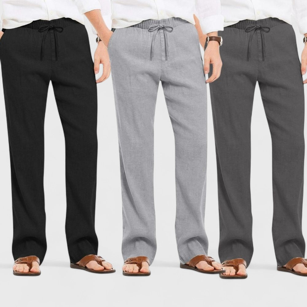 Combo of 3 Linen Loose Fit Men Pant Dark Gray-Gray and Black-50394