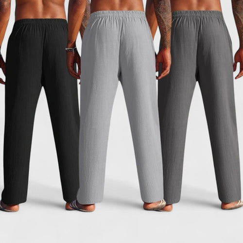 Combo of 3 Linen Loose Fit Men Pant Dark Gray-Gray and Black-50394