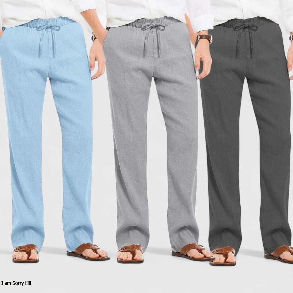 Combo of 3 Linen Loose Fit Men Pant Dark Gray-Gray and Blue-50415