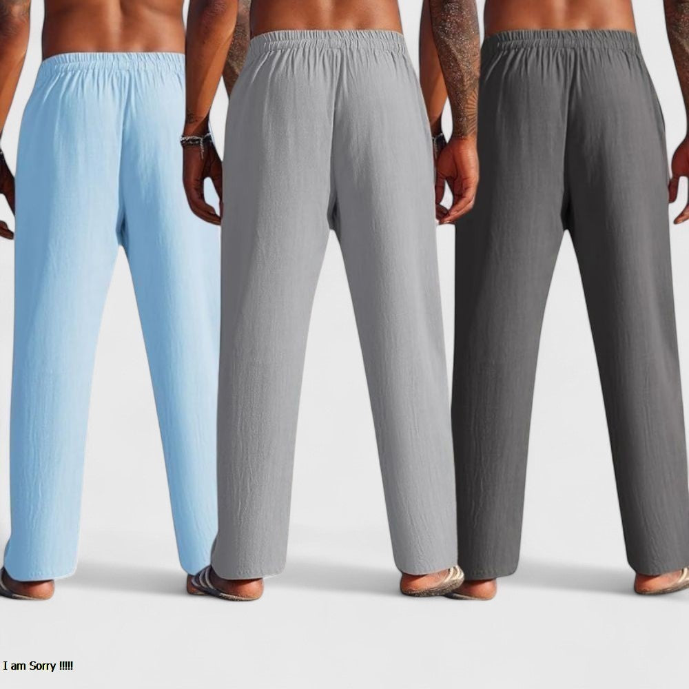 Combo of 3 Linen Loose Fit Men Pant Dark Gray-Gray and Blue-50415
