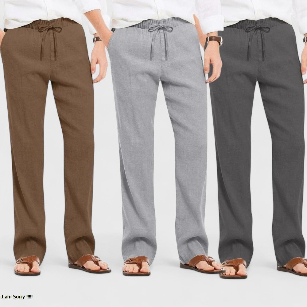 Combo of 3 Linen Loose Fit Men Pant Dark Gray-Gray and Brown-50430