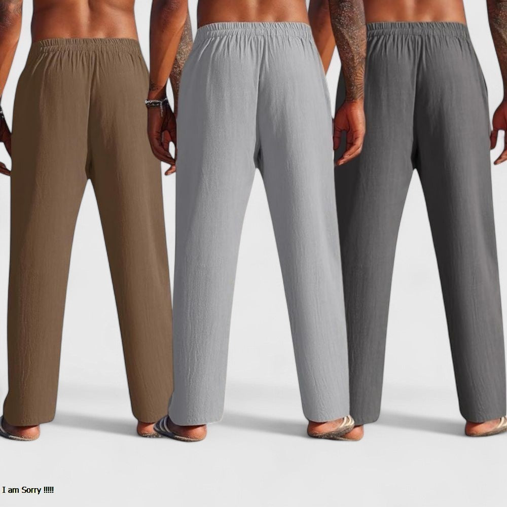 Combo of 3 Linen Loose Fit Men Pant Dark Gray-Gray and Brown-50430