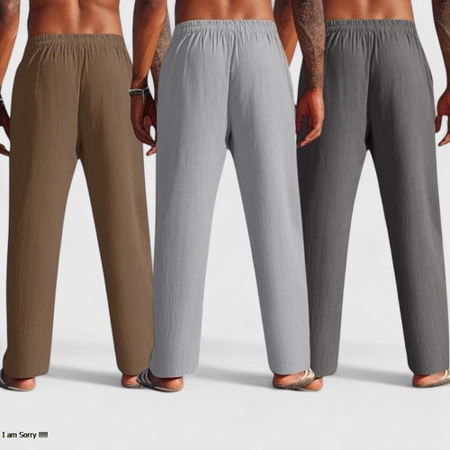 Combo of 3 Linen Loose Fit Men Pant Dark Gray-Gray and Brown-50430