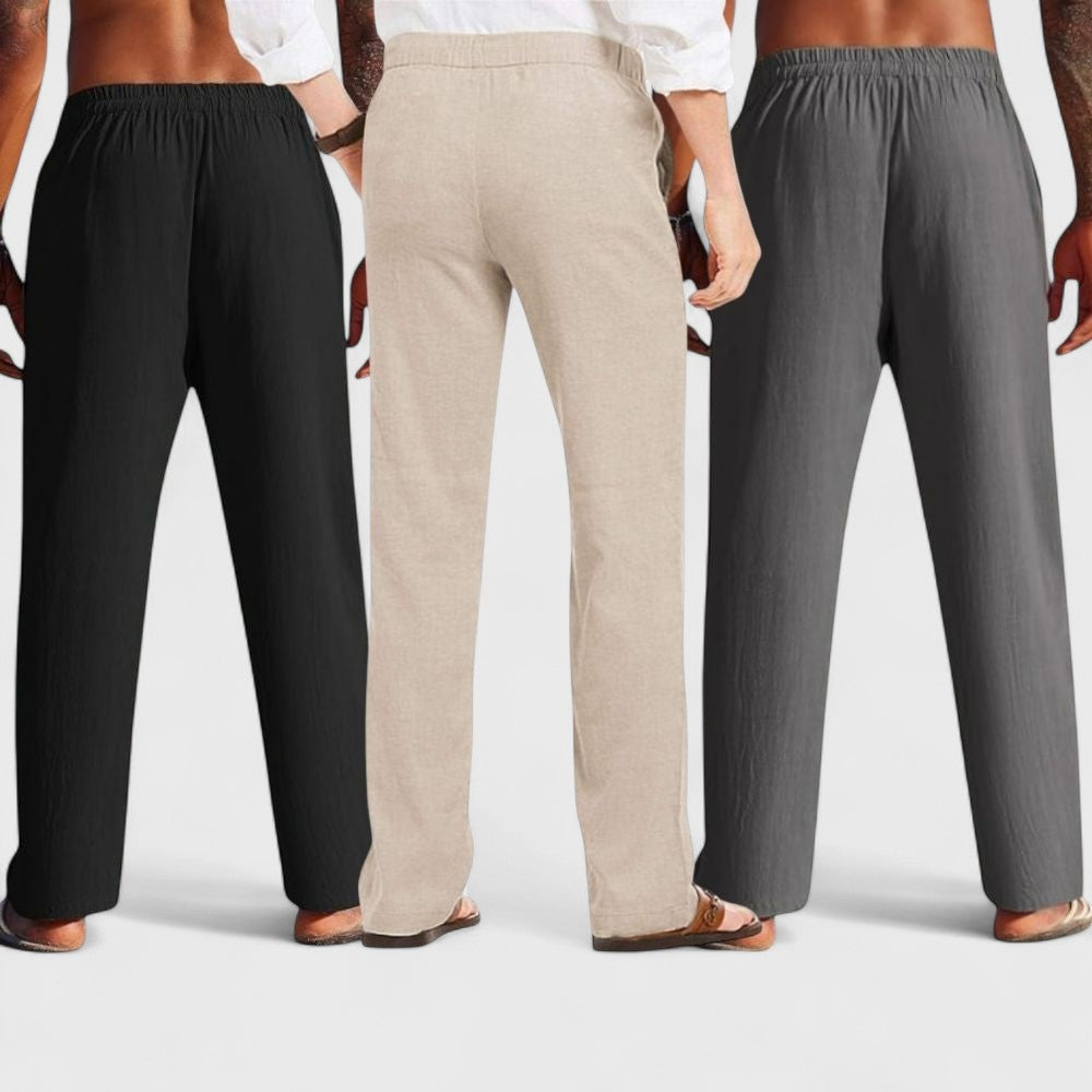 Combo of 3 Linen Loose Fit Men Pant Dark Gray-Light Beige and Black-50398