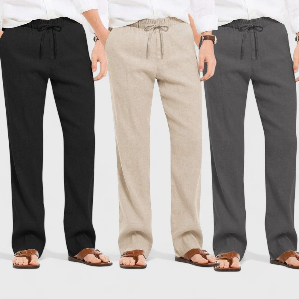 Combo of 3 Linen Loose Fit Men Pant Dark Gray-Light Beige and Black-50398