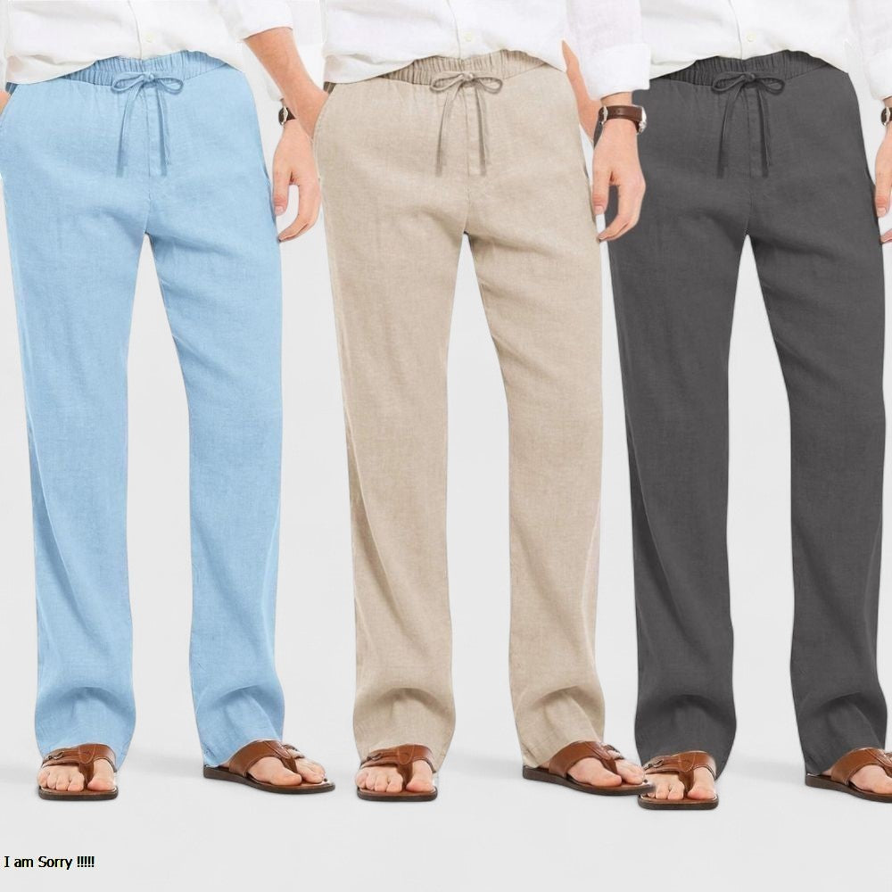 Combo of 3 Linen Loose Fit Men Pant Dark Gray-Light Beige and Blue-50419