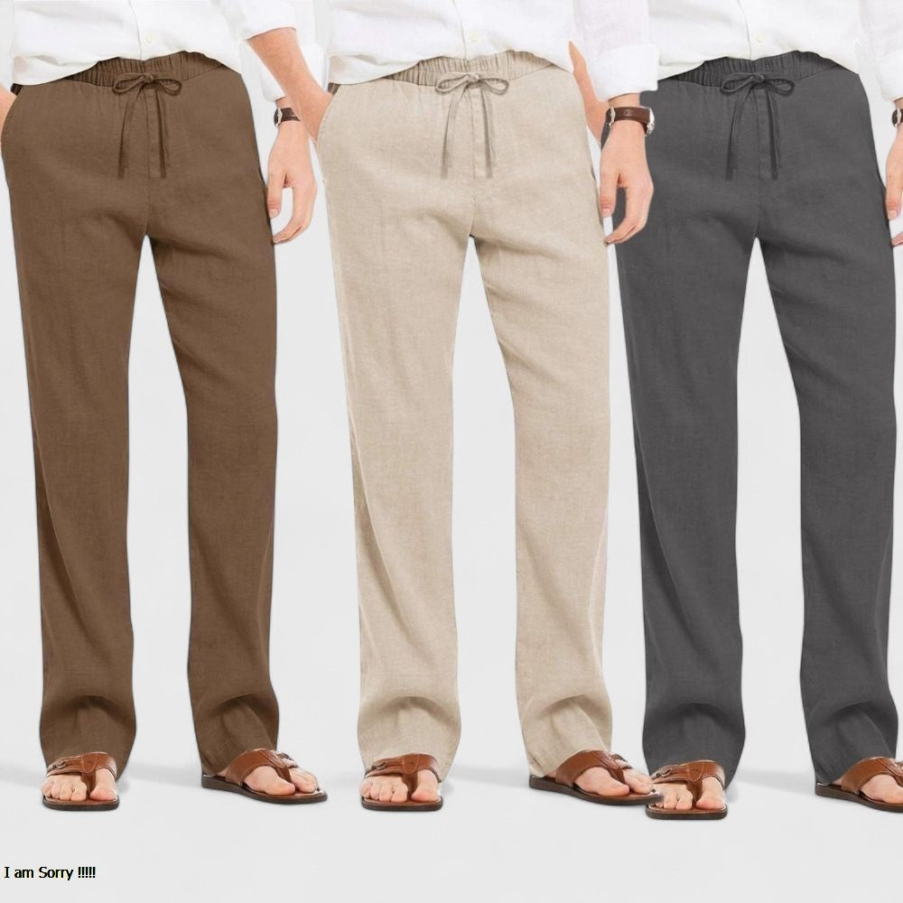 Combo of 3 Linen Loose Fit Men Pant Dark Gray-Light Beige and Brown-50434