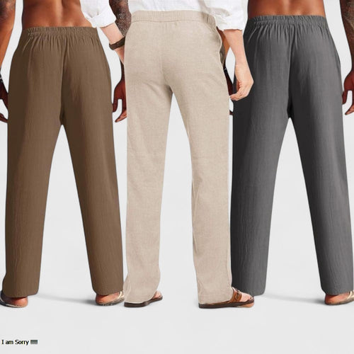 Combo of 3 Linen Loose Fit Men Pant Dark Gray-Light Beige and Brown-50434
