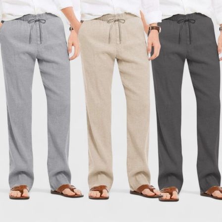Combo of 3 Linen Loose Fit Men Pant Dark Gray-Light Beige and Gray