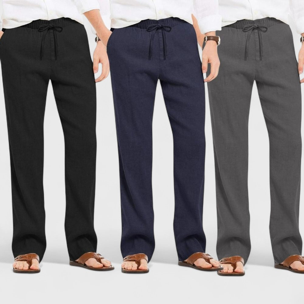 Combo of 3 Linen Loose Fit Men Pant Dark Gray-Navy Blue and Black-50401