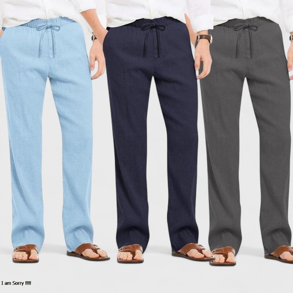 Combo of 3 Linen Loose Fit Men Pant Dark Gray-Navy Blue and Blue-50422