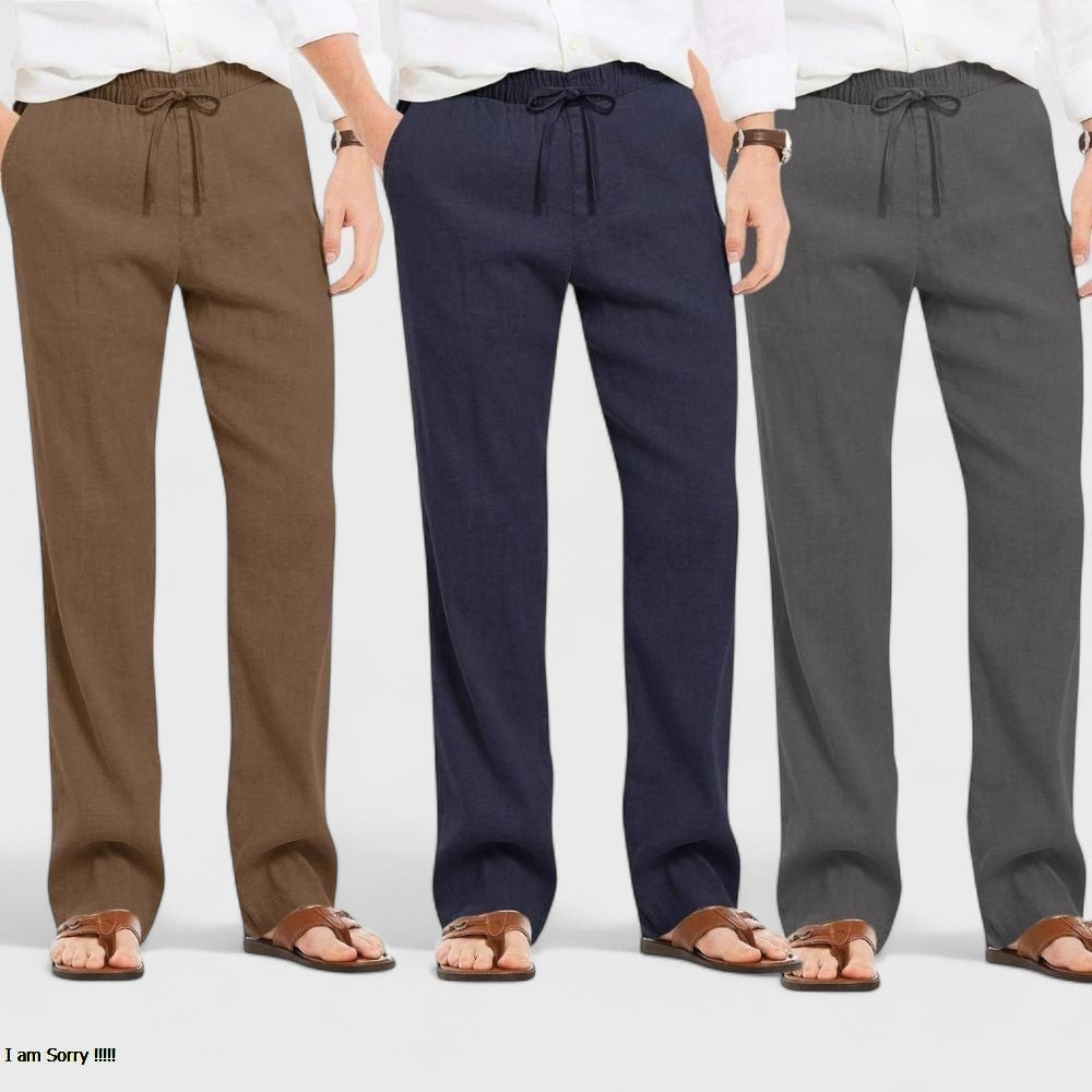 Combo of 3 Linen Loose Fit Men Pant Dark Gray-Navy Blue and Brown-50437