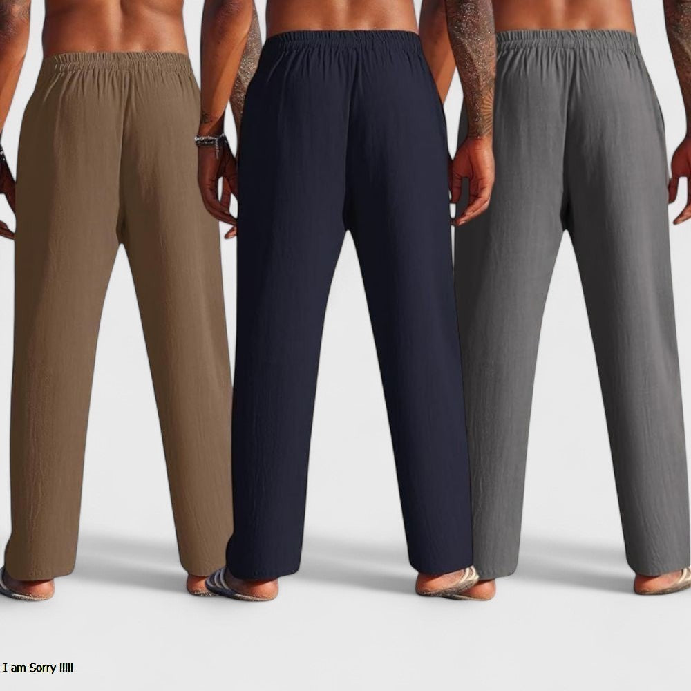 Combo of 3 Linen Loose Fit Men Pant Dark Gray-Navy Blue and Brown-50437
