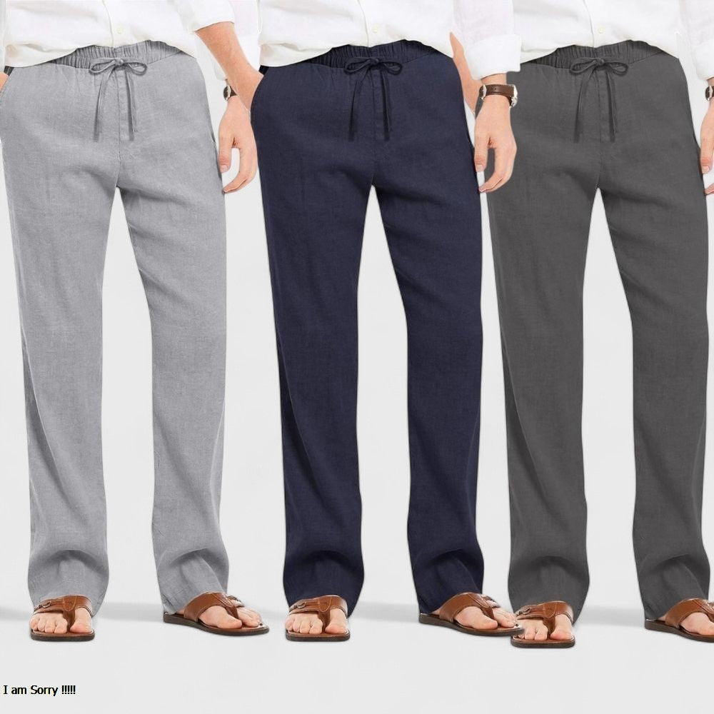 Combo of 3 Linen Loose Fit Men Pant Dark Gray-Navy Blue and Gray-50447