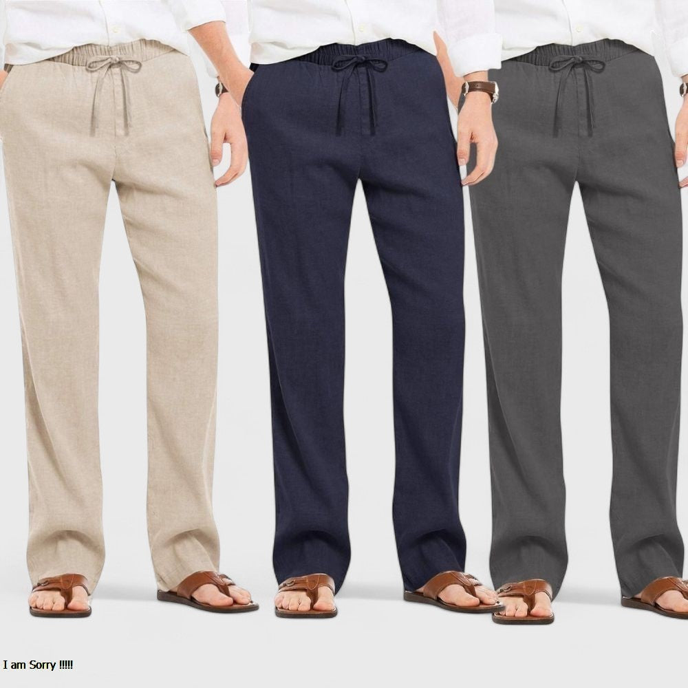 Combo of 3 Linen Loose Fit Men Pant Dark Gray-Navy Blue and Light Beige-50453