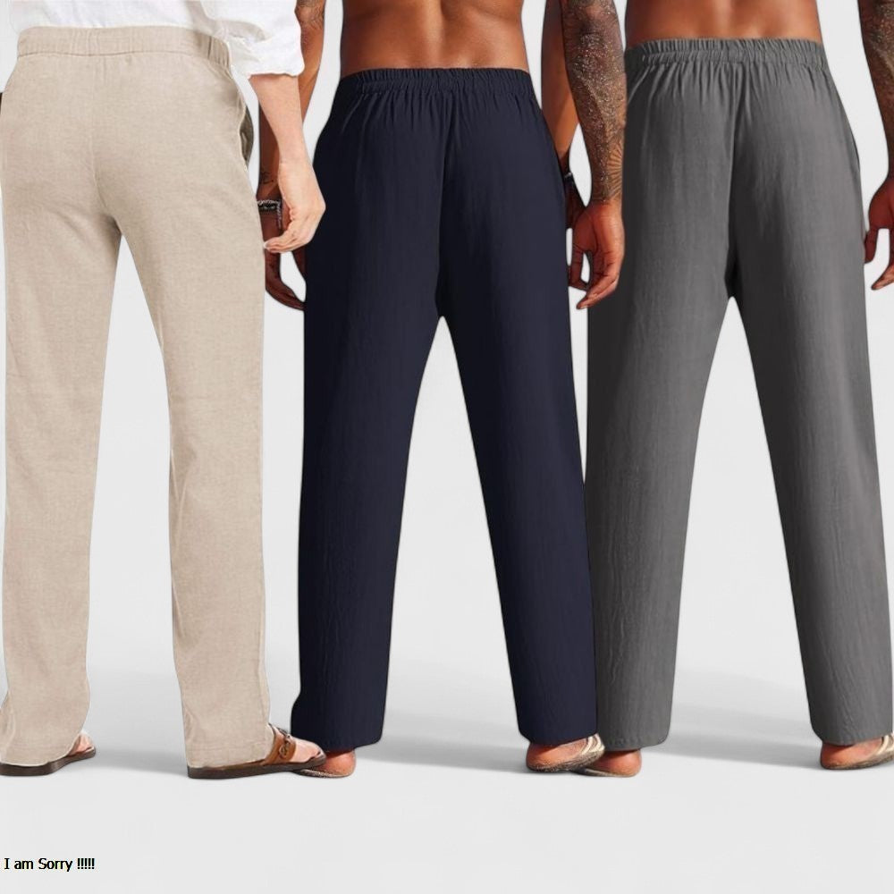 Combo of 3 Linen Loose Fit Men Pant Dark Gray-Navy Blue and Light Beige-50453