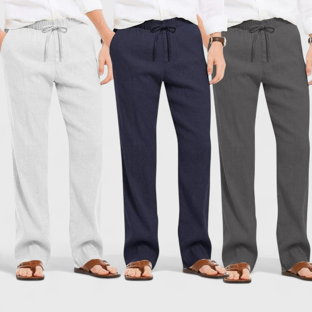 Combo of 3 Linen Loose Fit Men Pant Dark Gray-Navy Blue and Light Gray-50373