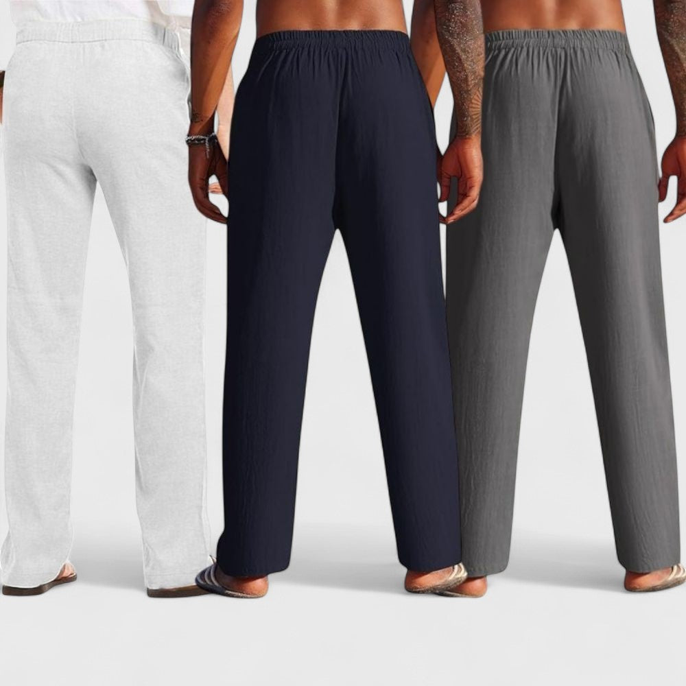 Combo of 3 Linen Loose Fit Men Pant Dark Gray-Navy Blue and Light Gray-50373