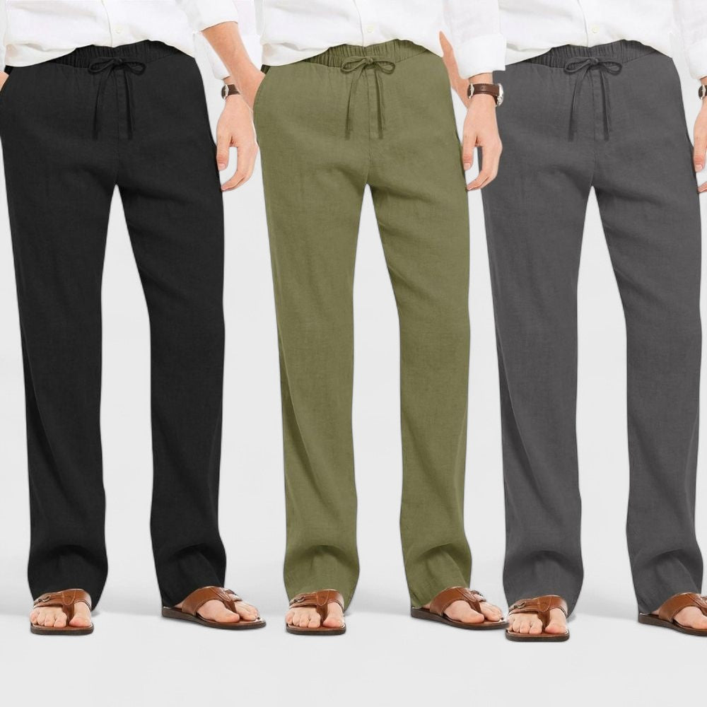 Combo of 3 Linen Loose Fit Men Pant Dark Gray-Olive Green and Black-50403