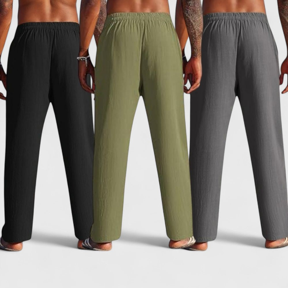 Combo of 3 Linen Loose Fit Men Pant Dark Gray-Olive Green and Black-50403