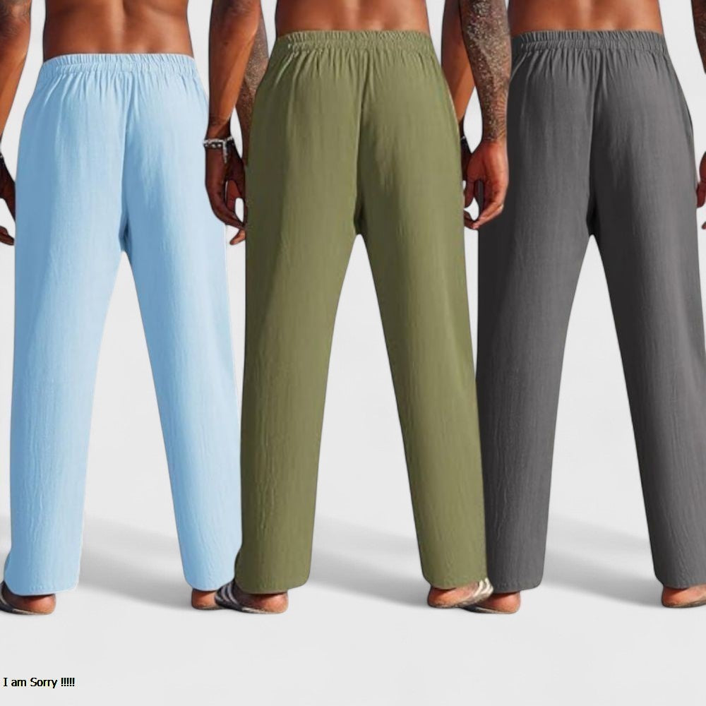 Combo of 3 Linen Loose Fit Men Pant Dark Gray-Olive Green and Blue-50424