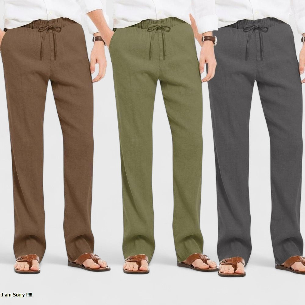 Combo of 3 Linen Loose Fit Men Pant Dark Gray-Olive Green and Brown-50439