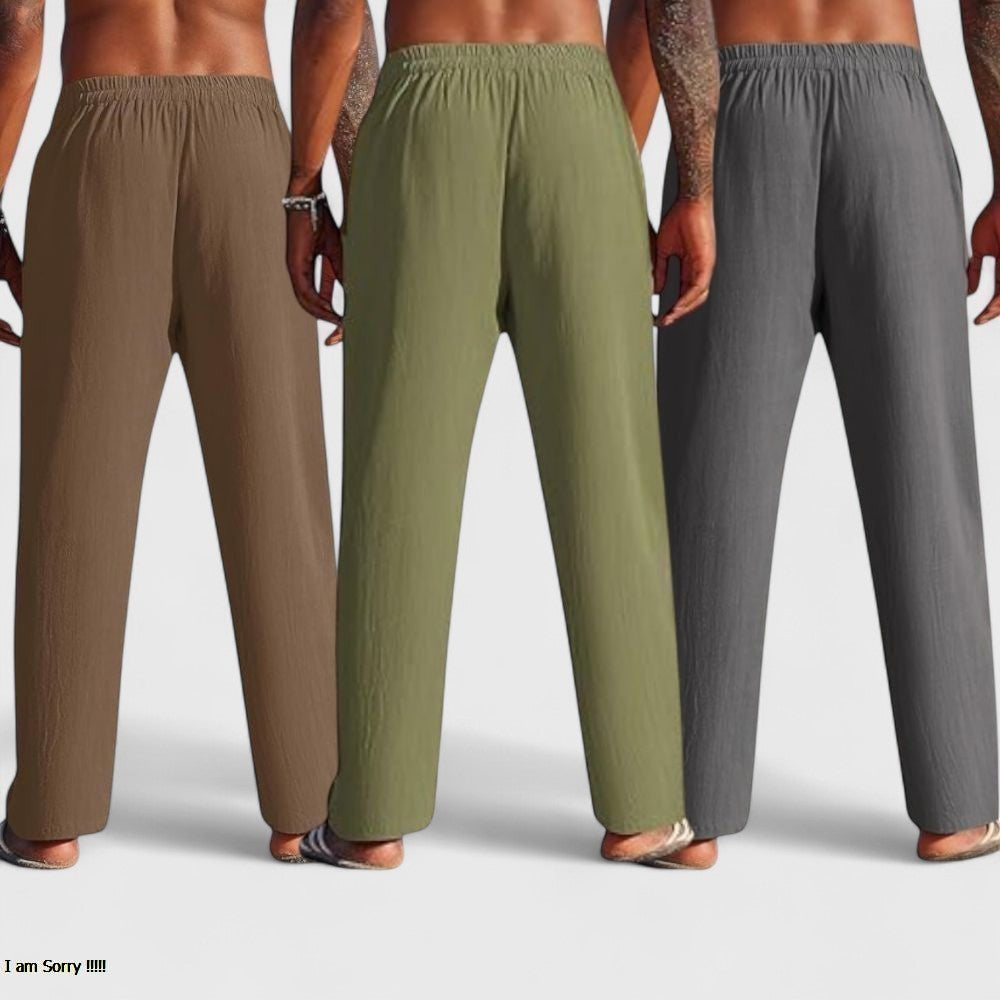 Combo of 3 Linen Loose Fit Men Pant Dark Gray-Olive Green and Brown-50439