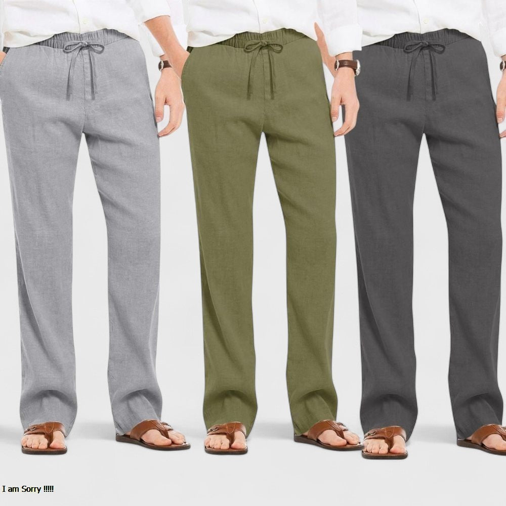 Combo of 3 Linen Loose Fit Men Pant Dark Gray-Olive Green and Gray-50449