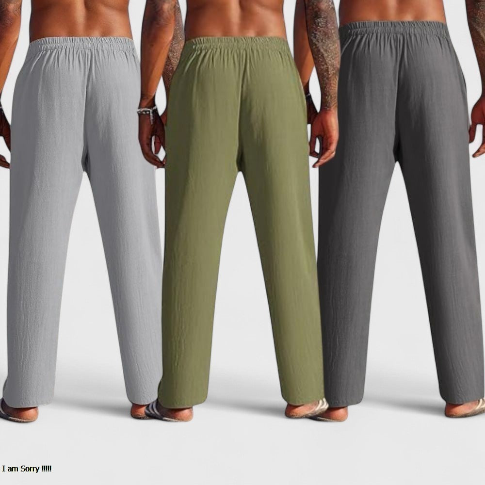 Combo of 3 Linen Loose Fit Men Pant Dark Gray-Olive Green and Gray-50449