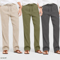 Combo of 3 Linen Loose Fit Men Pant Dark Gray-Olive Green and Light Beige-50455