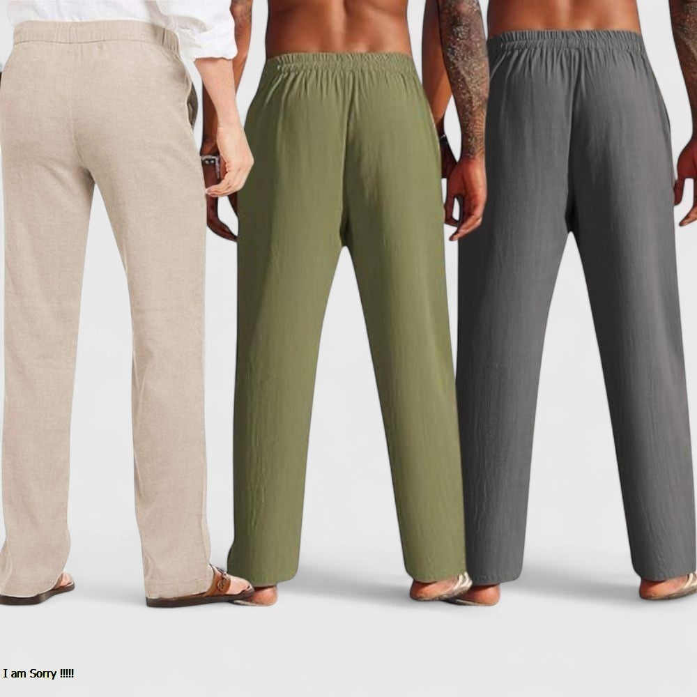 Combo of 3 Linen Loose Fit Men Pant Dark Gray-Olive Green and Light Beige-50455