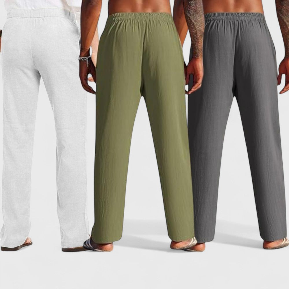 Combo of 3 Linen Loose Fit Men Pant Dark Gray-Olive Green and Light Gray-50375