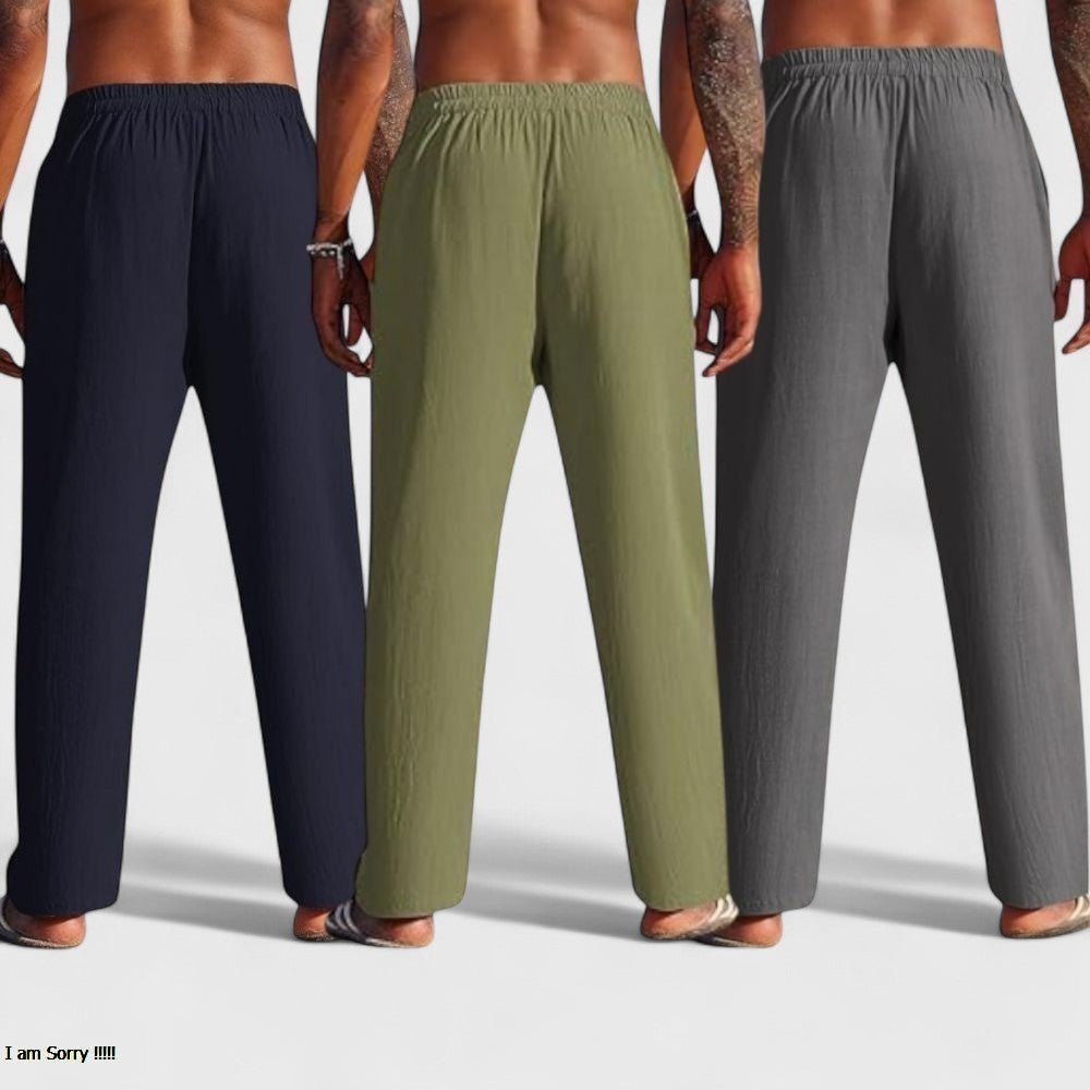 Combo of 3 Linen Loose Fit Men Pant Dark Gray-Olive Green and Navy Blue-50458