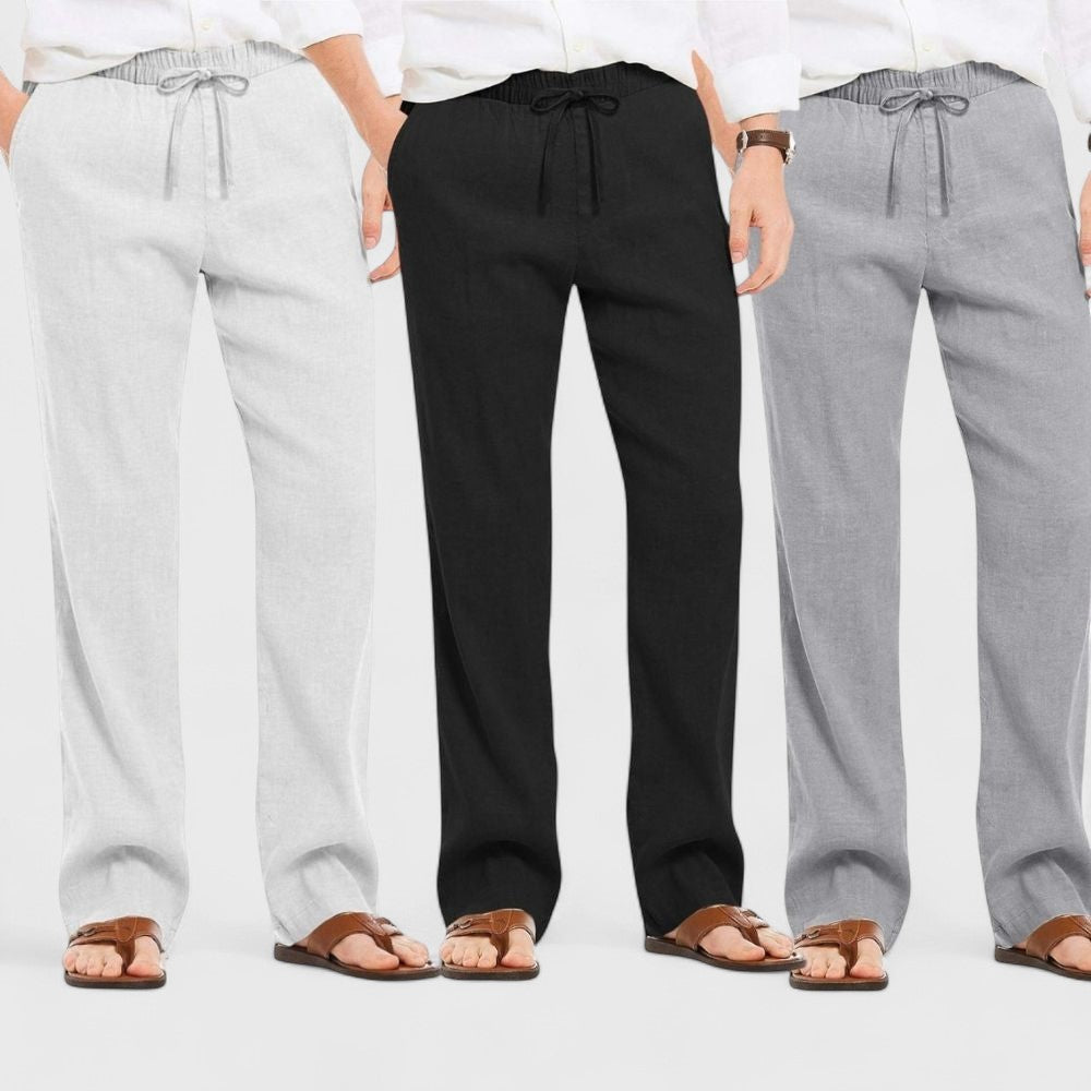 Combo of 3 Linen Loose Fit Men Pant Gray-Black and Light Gray-50344