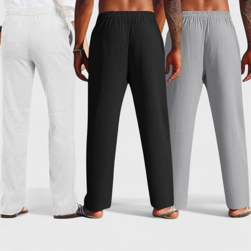 Combo of 3 Linen Loose Fit Men Pant Gray-Black and Light Gray-50344
