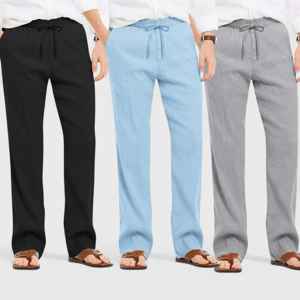 Combo of 3 Linen Loose Fit Men Pant Gray-Blue and Black-50379